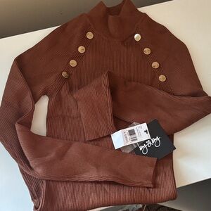 by & by Brown Ribbed Knit Top